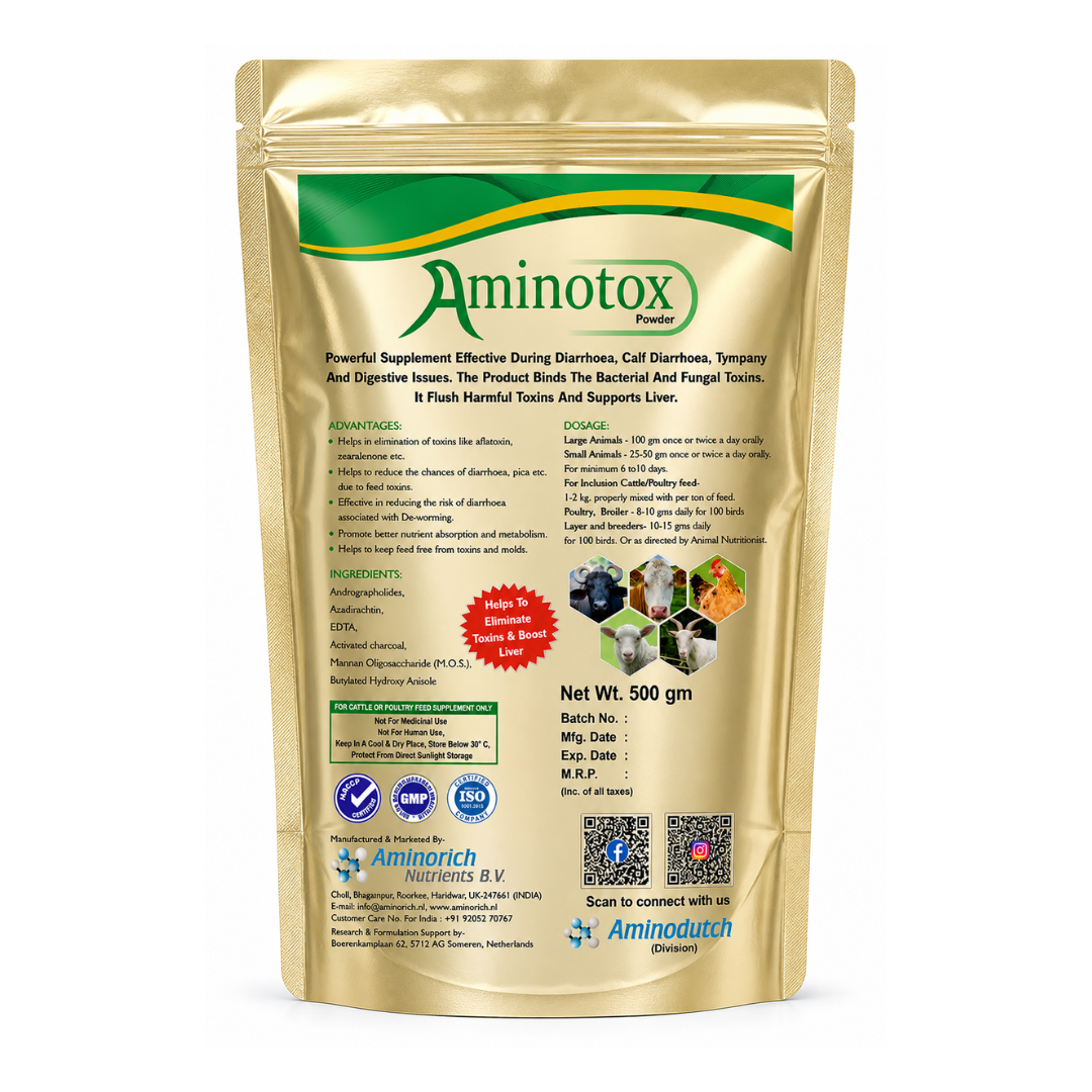 Aminotox Powder | Powerful Toxin Binder & Liver Booster for Cattle (Cow), Buffalo, Goat, Sheep & Poultry | Eliminates Feed Toxins, Supports Digestion & Liver Function