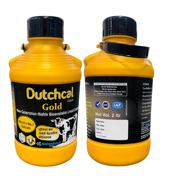 Dutchcal Gold Liquid Calcium Supplement for Cattle, Buffalo, Goat, Sheep & Poultry | Supports Milk Production, Bone Health & Lactation