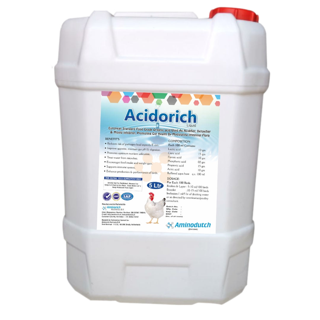 Acidorich Liquid Poultry Feed & Water Acidifier for Gut Health 5L