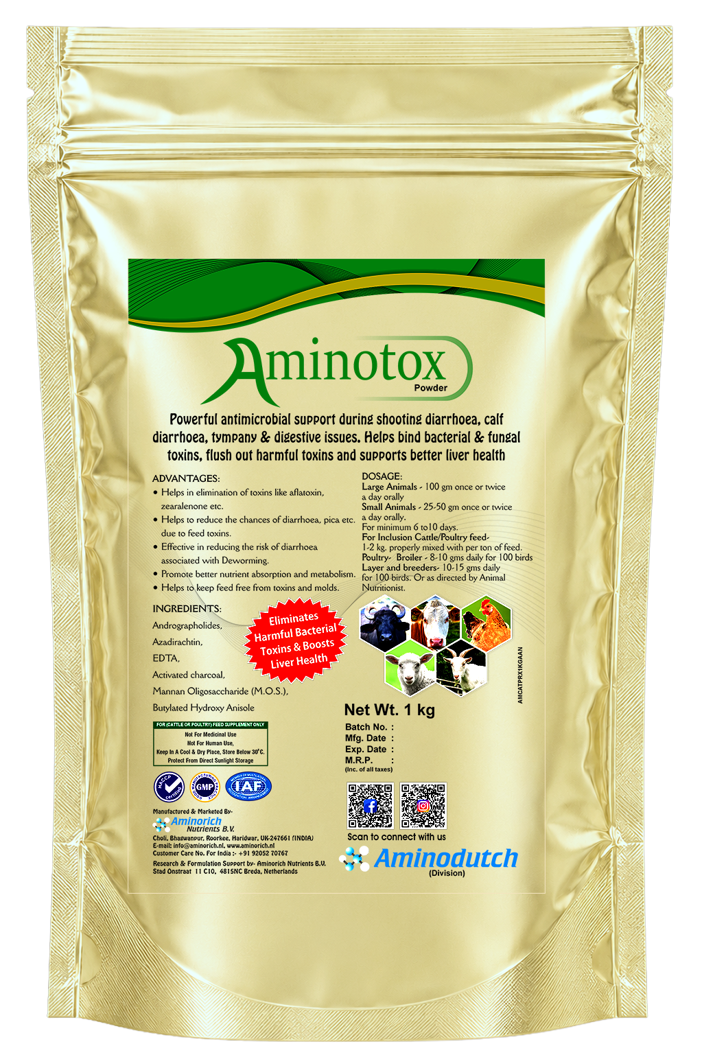 Aminotox Powder 1Kg for Cattle, Buffalo, Goat, Sheep & Poultry , Toxin Binder, Mycotoxin & Aflatoxin Support
