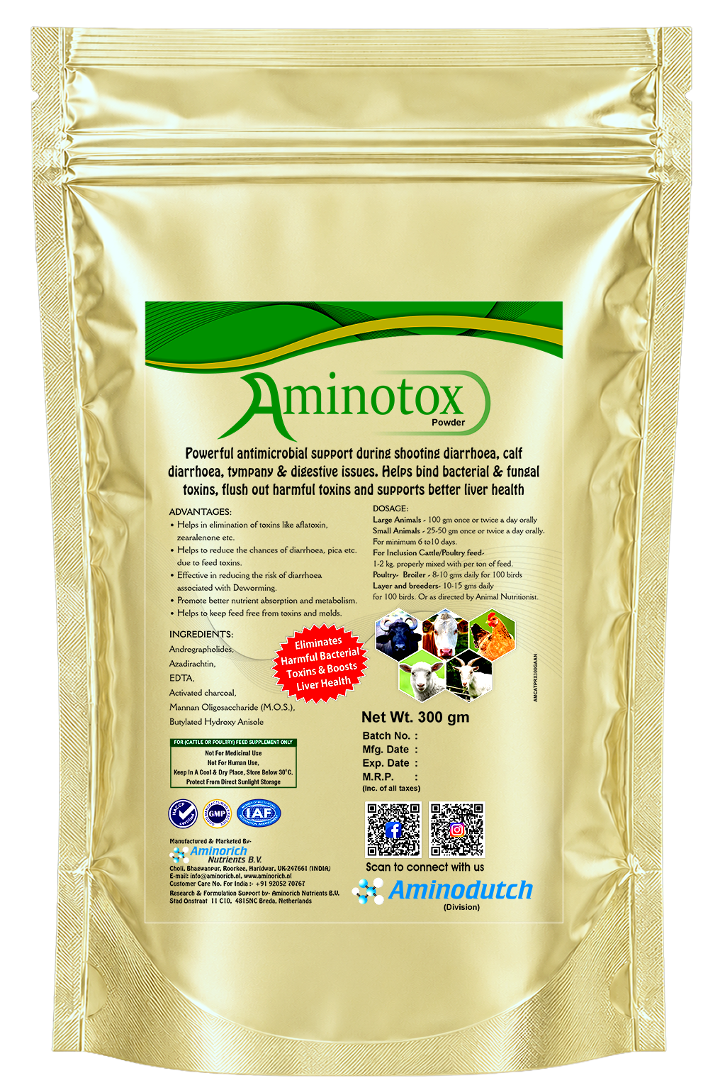Aminotox Powder 300gm for Cattle, Buffalo, Goat, Sheep & Poultry , Toxin Binder, Mycotoxin & Aflatoxin Support