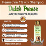 Dutch Franse Permethrin 1% w/v Anti Tick Shampoo for Dogs | Flea, Tick & Lice Control | Gentle Cleansing Formula | 200 ml