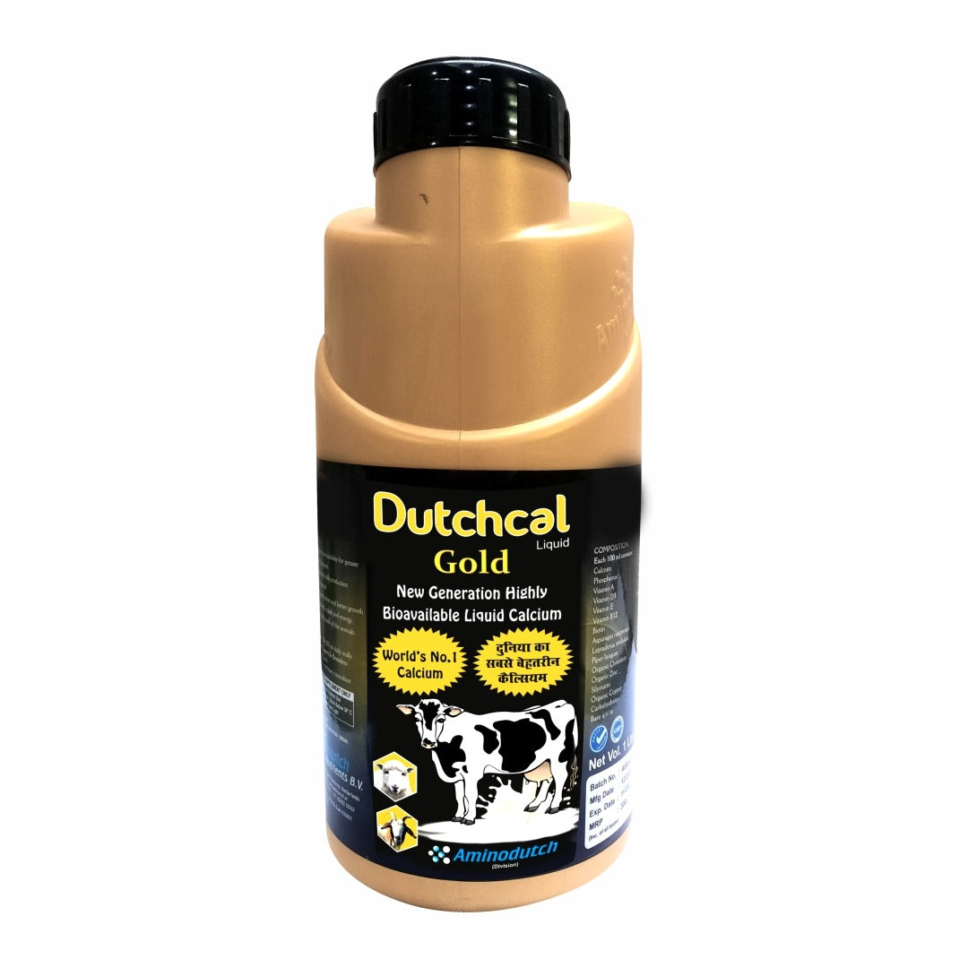 Dutchcal Gold Liquid – Premium Calcium & Mineral Supplement for Cattle, Buffalo, Goat, Sheep, Poultry | Boosts Milk Production, Bone Strength, Growth & Immunity