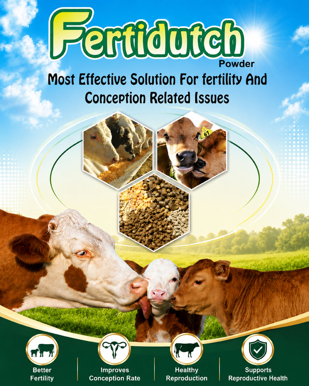 Fertidutch Powder for Cattle, Fertility & Breeding Support Supplement with Zinc, Copper, Cobalt, Iron & Organic Chromium, 500gm