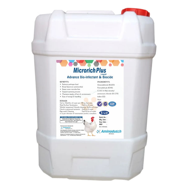 Microrich Plus Liquid – Water Purifier for Poultry, Reduces Microbial & Pathogen Load 5L