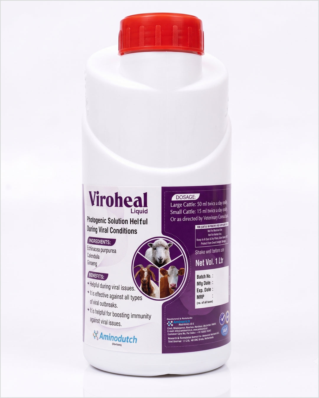 Viro Heal Liquid Phytogenic Oral Solution for Cattle, Buffalo, Goat & Sheep , Immunity Support Against Viral Issues , Supports Respiratory, GIT & Skin Health ,1 Litre