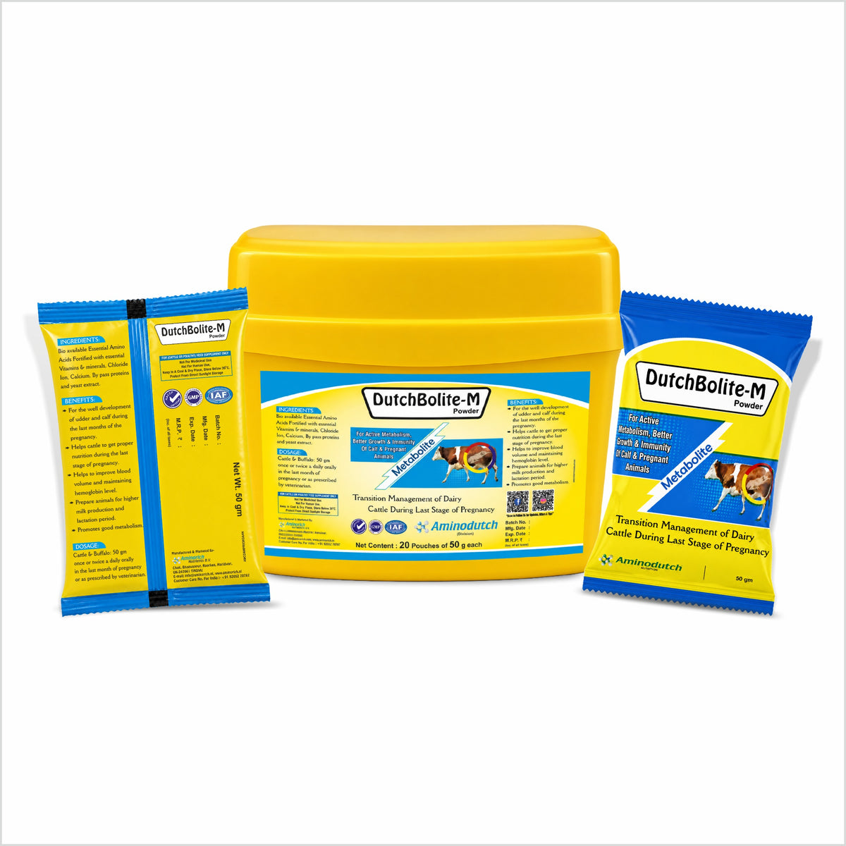 DutchBolite-M Powder | Veterinary Feed Supplement for Cattle & Buffalo | Advanced Transition Nutrition | 20 Pouches × 50 g (1 kg)