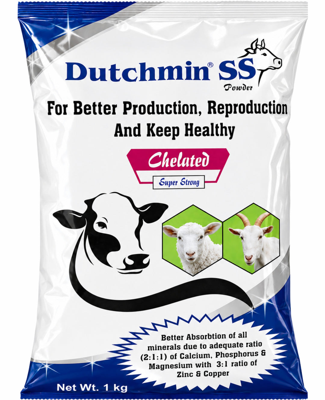 Dutchmin SS Powder 1 Kg | Advanced Chelated Mineral Supplement for Cattle, Buffalo, Goat & Sheep | Supports Production, Reproduction & Overall Health