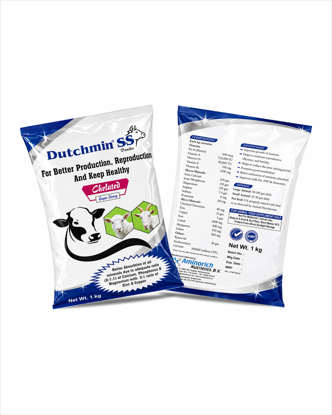 Dutchmin SS Powder 1 Kg | Advanced Chelated Mineral Supplement for Cattle, Buffalo, Goat & Sheep | Supports Production, Reproduction & Overall Health