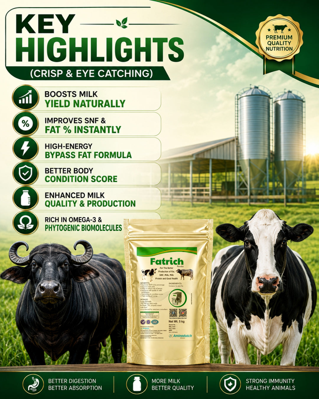 Fatrich Powder 5Kg |For The Better Production of Fat, SNF,  Milk, Milk Protein and Good Health
