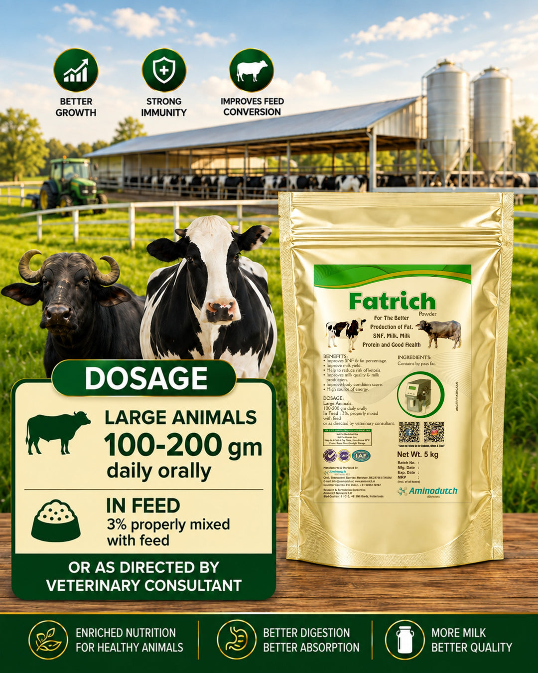 Fatrich Powder 5Kg |For The Better Production of Fat, SNF,  Milk, Milk Protein and Good Health